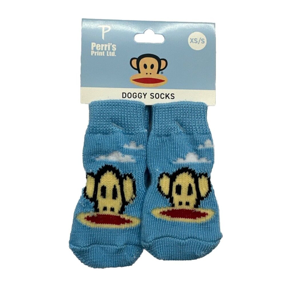 Perri's Paul Frank blue monkey face doggy socks NWT XS/S Grip Bottom